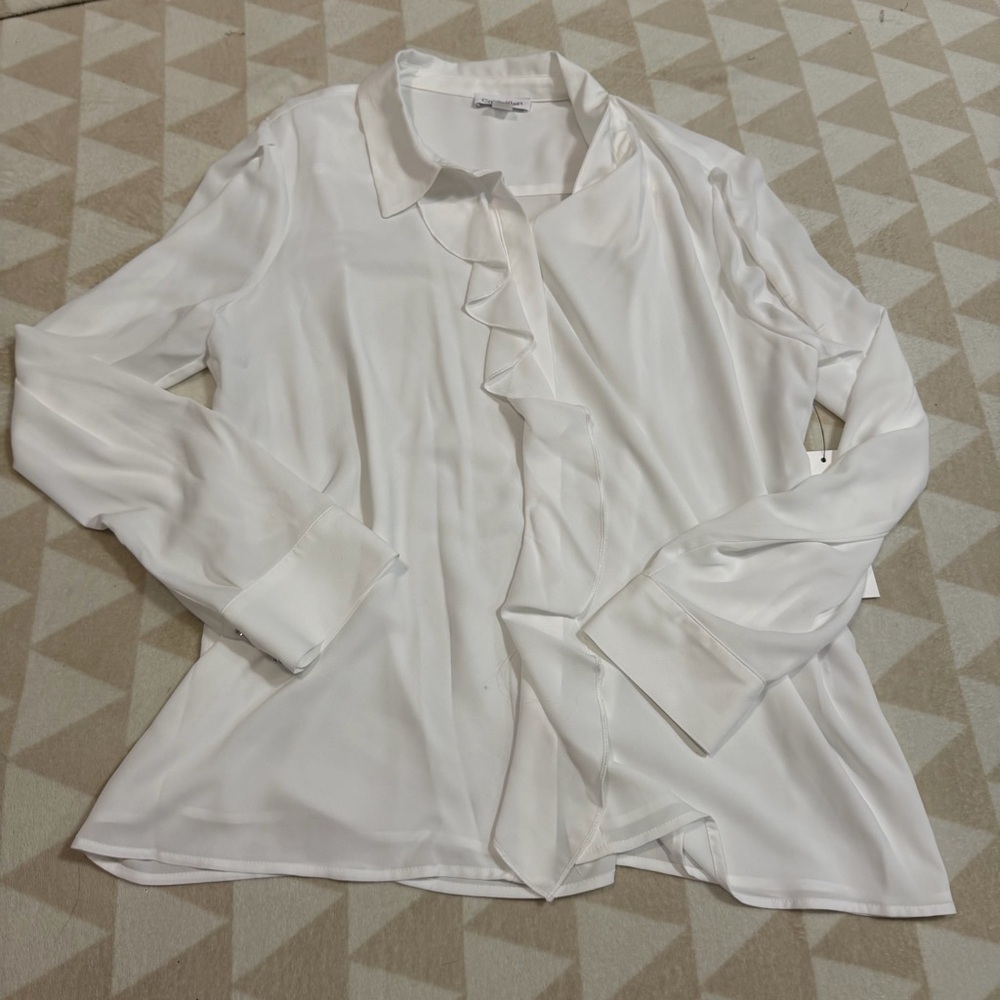 Calvin Klein Ruffle-Trim Collared Blouse - Picture 3 of 5